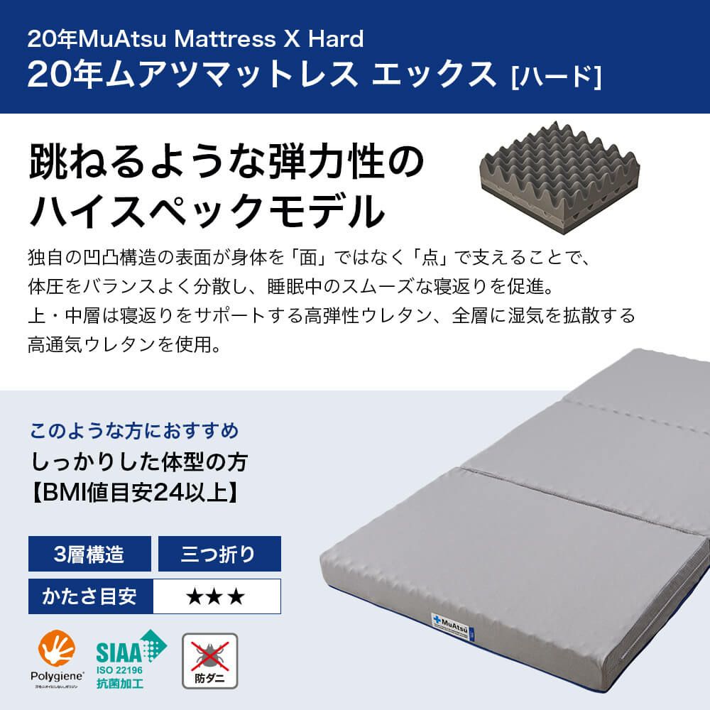 【店舗対応商品】20年MuAtsu X　ムアツマットレス三つ折りタイプ